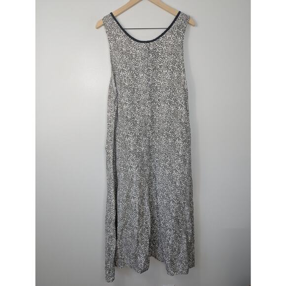 Flax Lagenlook Linen Leaf Print Midi Shift Dress - Picture 5 of 5